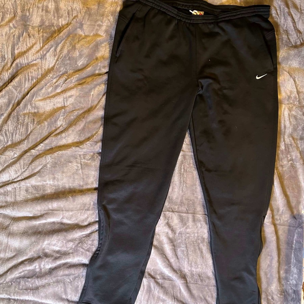 Nike Team Fit Dry Black Track Pants Mens Large Zippered Ankle Tapered Training